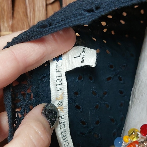 Chelsea & Violet Navy Blue Eyelet Dress Large - Picture 9 of 10